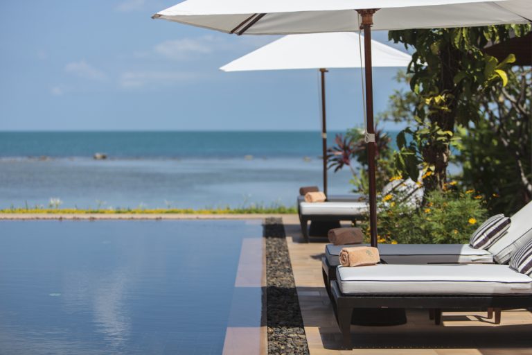 Swimming Pool details at Baan Wanora, a luxury, private, beach front villa located in Laem Sor, Koh Samui, Thailand