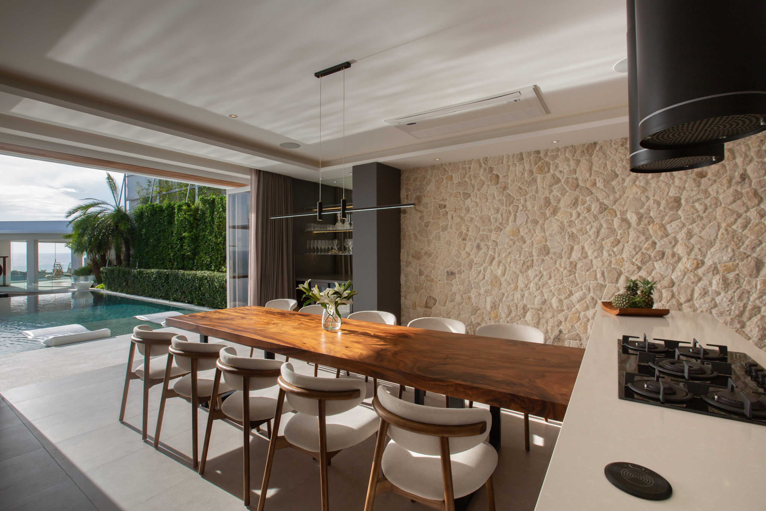 Dining and Kitchen area at Villa Solana, a private and luxury 7 bedroom villa overlooking Tongson Bay, Koh Samui, Thailand