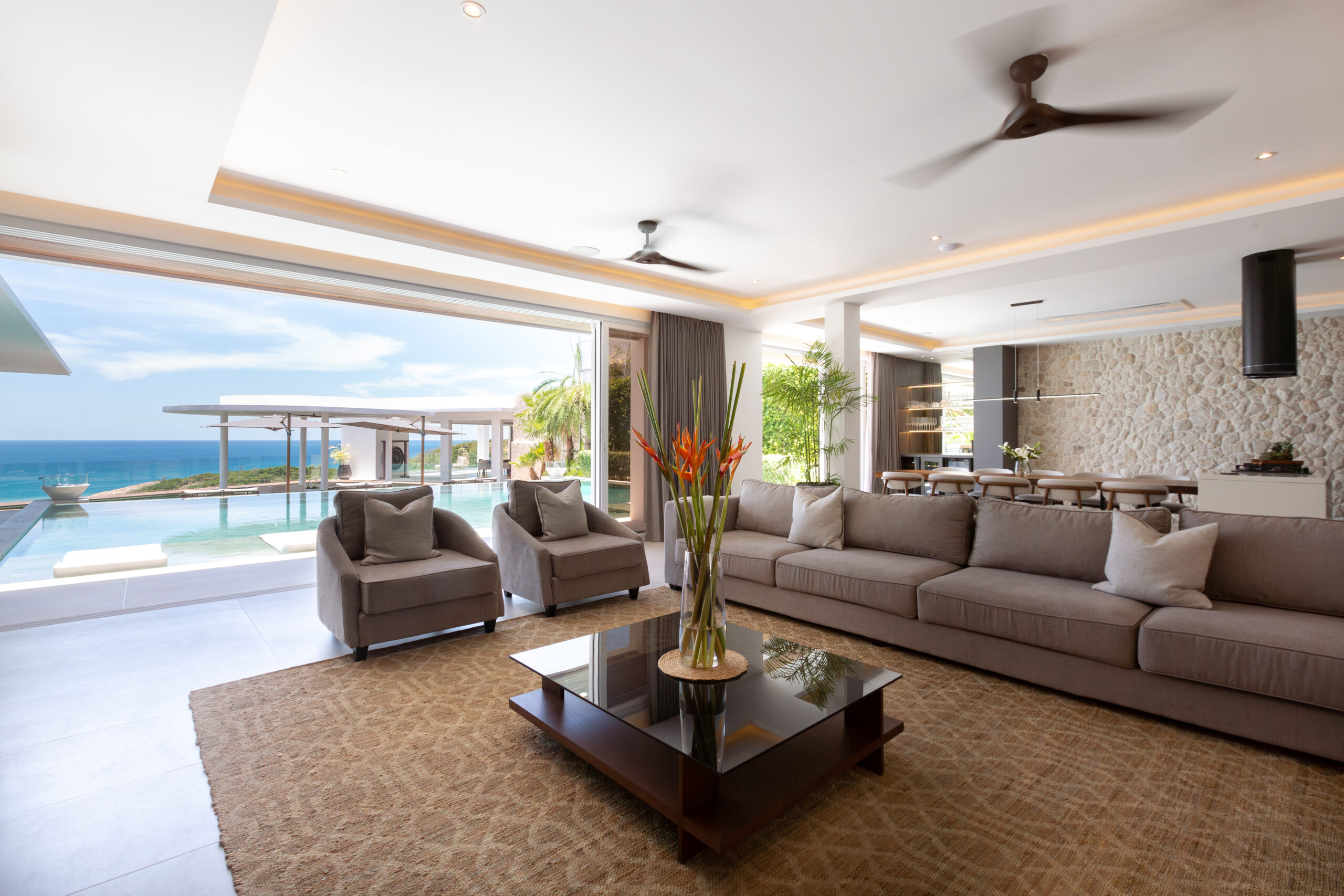 Living room at Villa Solana, a private and luxury 7 bedroom villa overlooking Tongson Bay, Koh Samui, Thailand